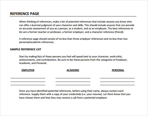 Free 9 Sample Reference Page Templates In Pdf