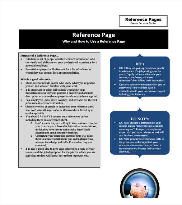 sample reference page template