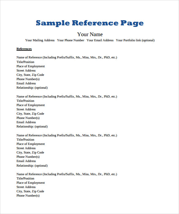 printable blank reference page 