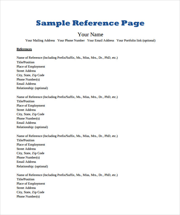 references sample page