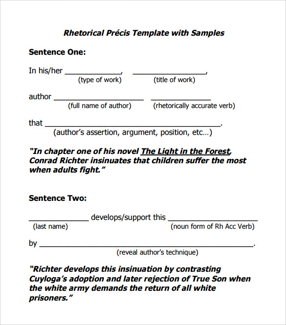 rhetorical precis template sample