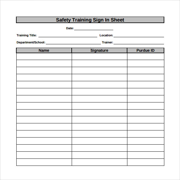 safety training sign in sheet