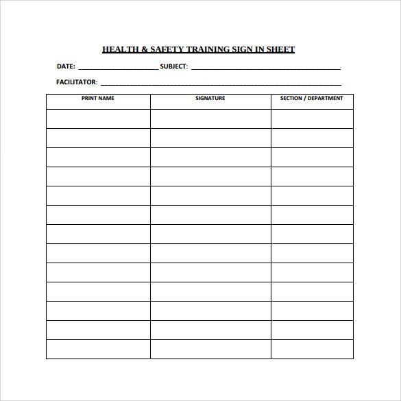 training sign in sheet download