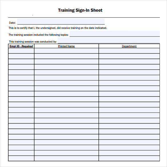 free download training sign in sheet