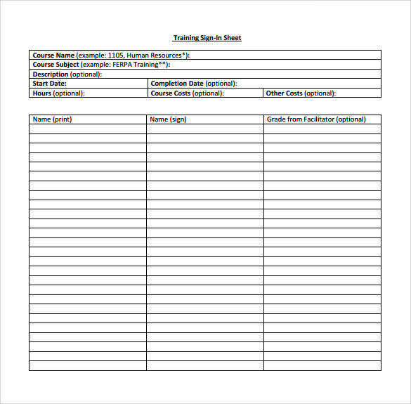 FREE 15 Sample Training Sign In Sheet Templates In Google Docs 