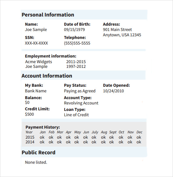 sample credit report transunion