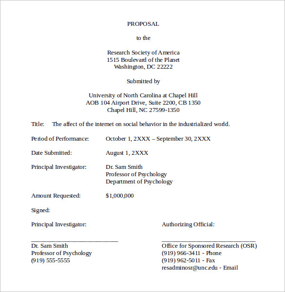 cover page of the research proposal