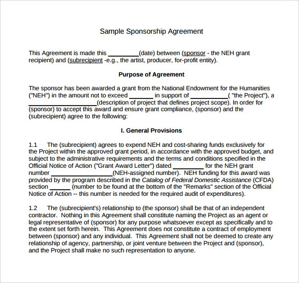 Fiscal Sponsorship Agreement Template