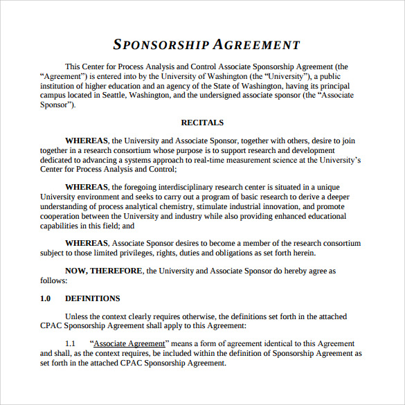 FREE 15+ Sample Sponsorship Agreement Templates in PDF MS Word