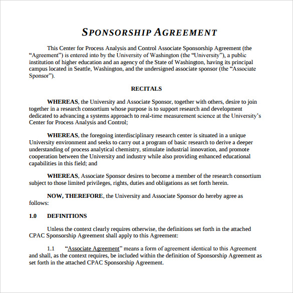 FREE 15 Sample Sponsorship Agreement Templates In PDF MS Word Google Docs Pages
