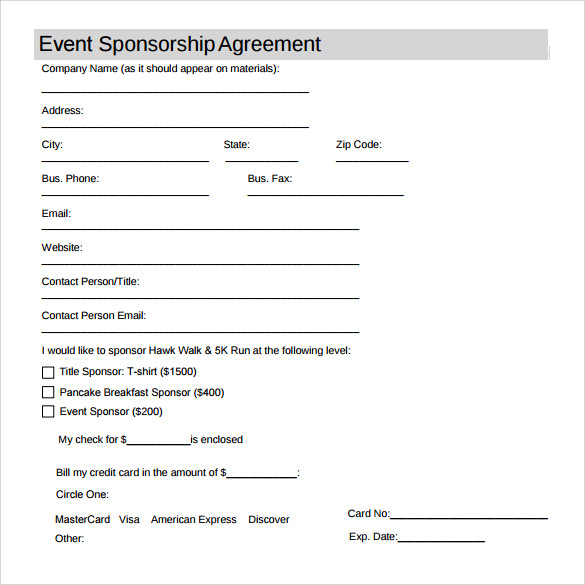 FREE 15 Sample Sponsorship Agreement Templates In PDF MS Word Google Docs Pages