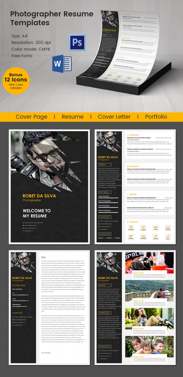 FREE 14+ Sample Photographer Resume Templates in PDF PSD MS Word