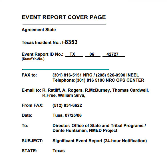 event report cover page template