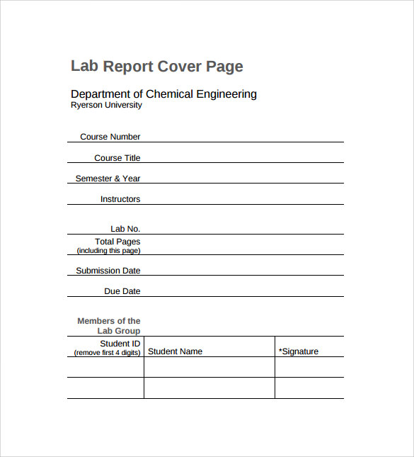 lab report cover page template