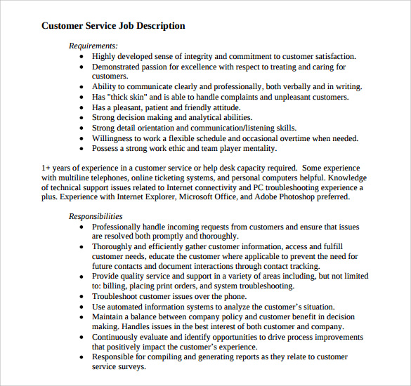 customer service rep job description for resume