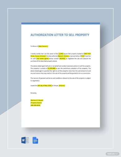 authorization letter template to sell property