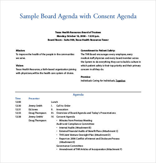 board meeting consent agenda