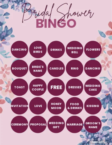 bridal shower bingo card template