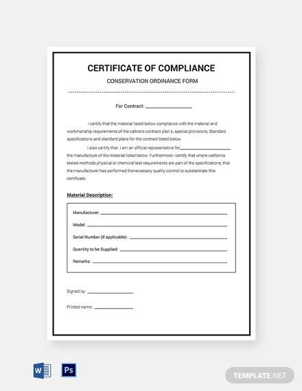 Certificate Of Compliance Letter