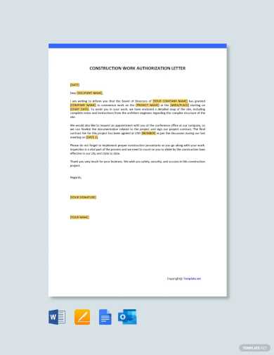 construction work authorization letter template