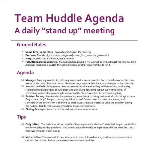 daily huddle agenda