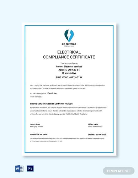 electrical compliance certificate template