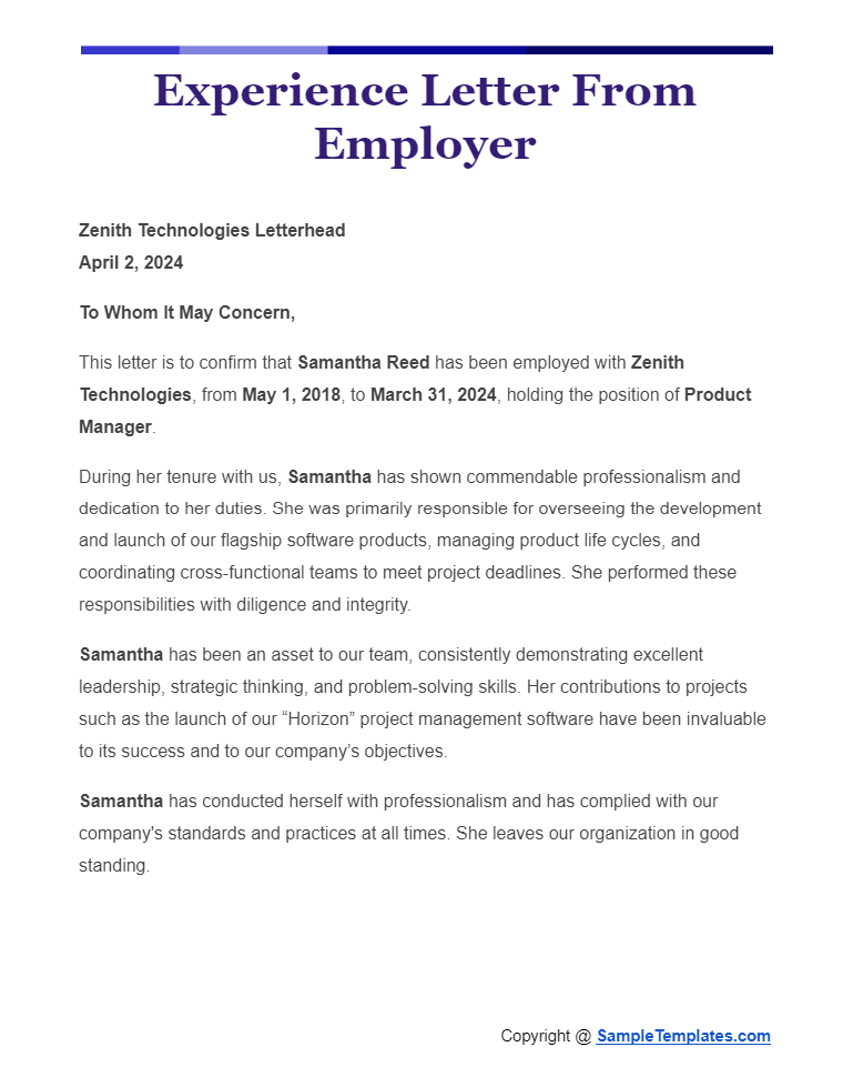 experience letter from employer