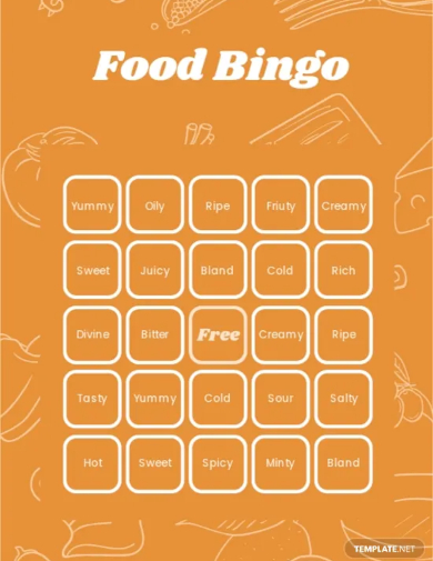 food bingo card template