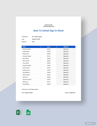 free back to school sign in sheet template