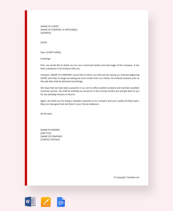 free closing business letter to clients