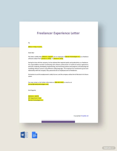 free freelancer experience letter template