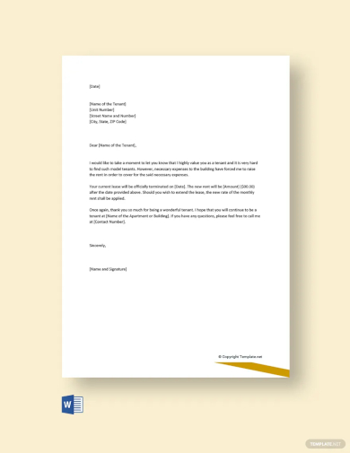 free rent increase letter to tenants template