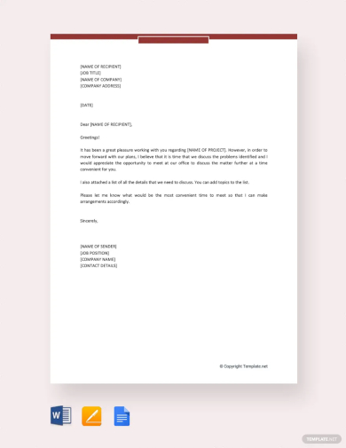 free simple business meeting invitation letter template