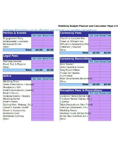 general wedding budget calculator