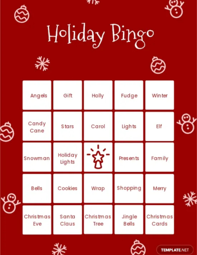holiday bingo card template