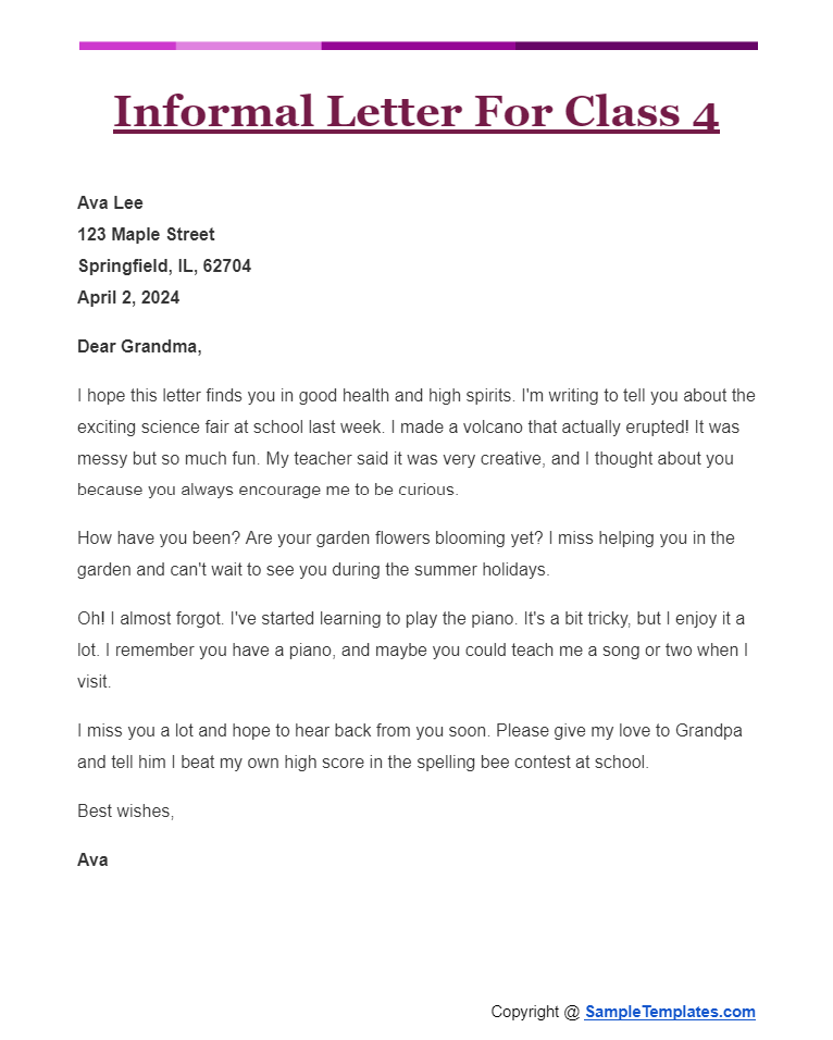 informal letter for class 4