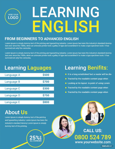 language tutoring flyer template