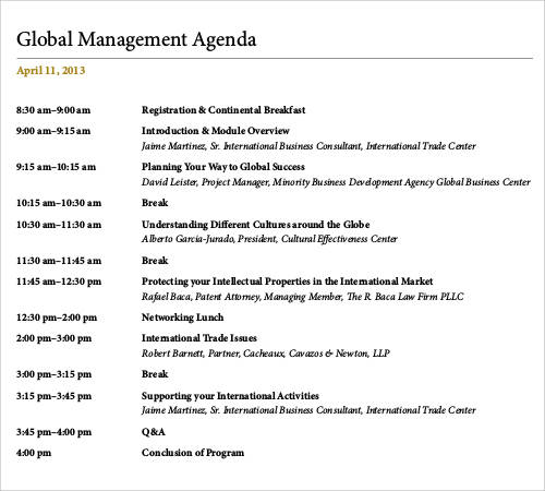 management agenda template