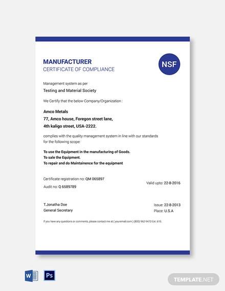 Free 25 Sample Certificate Of Compliance In Pdf Psd Ai