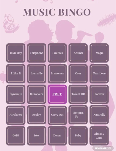 music bingo card template