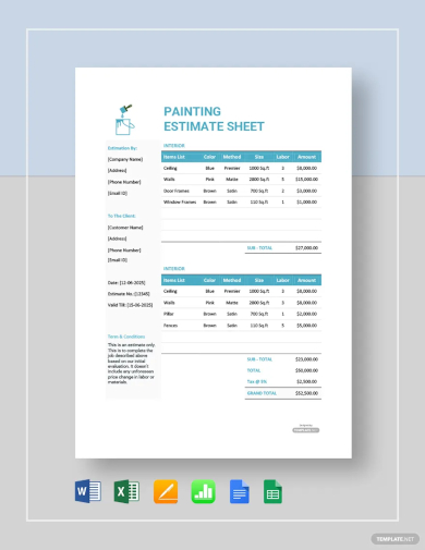 painting estimate sheet template