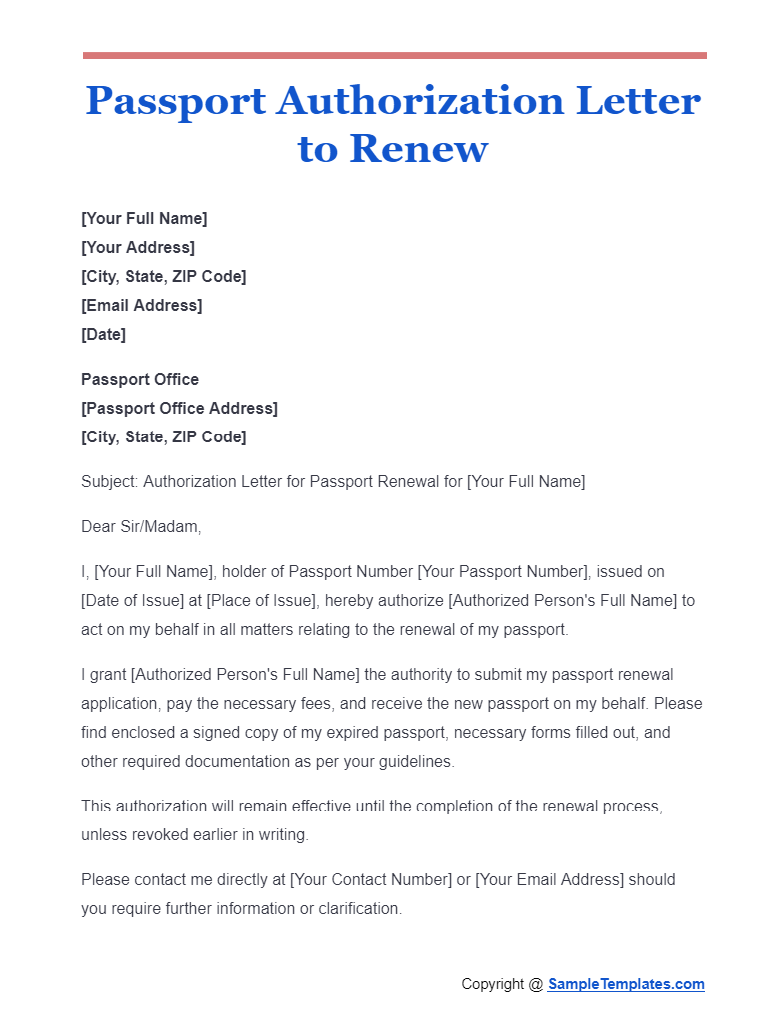 passport authorization letter to renew