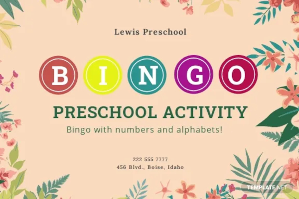 preschool bingo card template