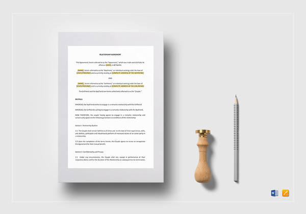 printable relationship agreement template