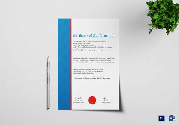 quality conformance certificate template