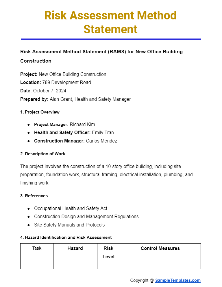 risk assessment method statement