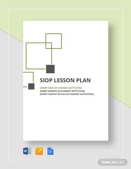 siop lesson plan template