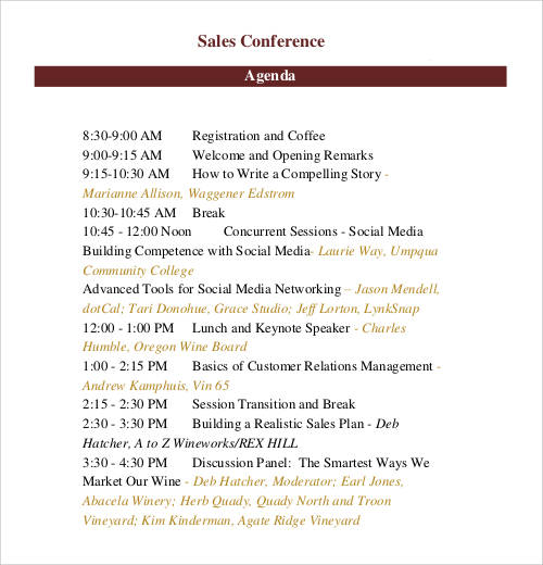 sales conference agenda