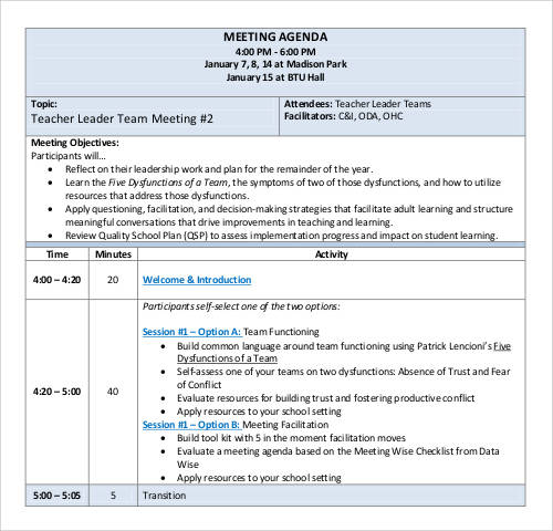 sample meeting agenda