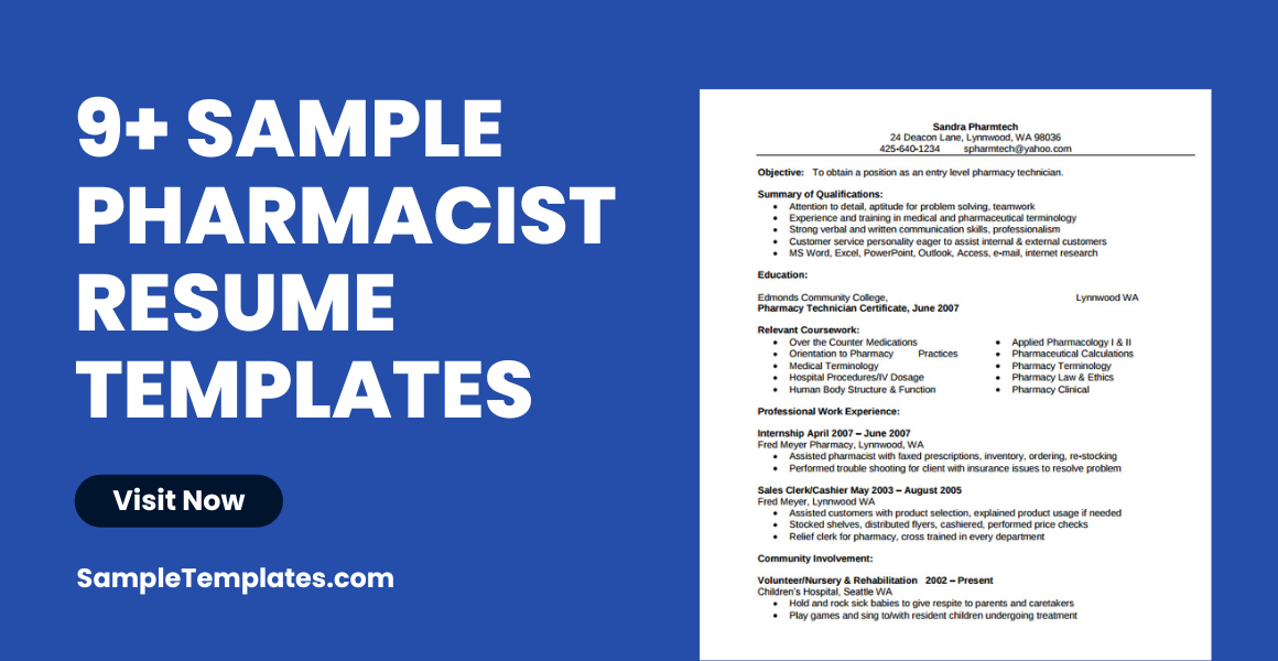 sample pharmacist resume templates